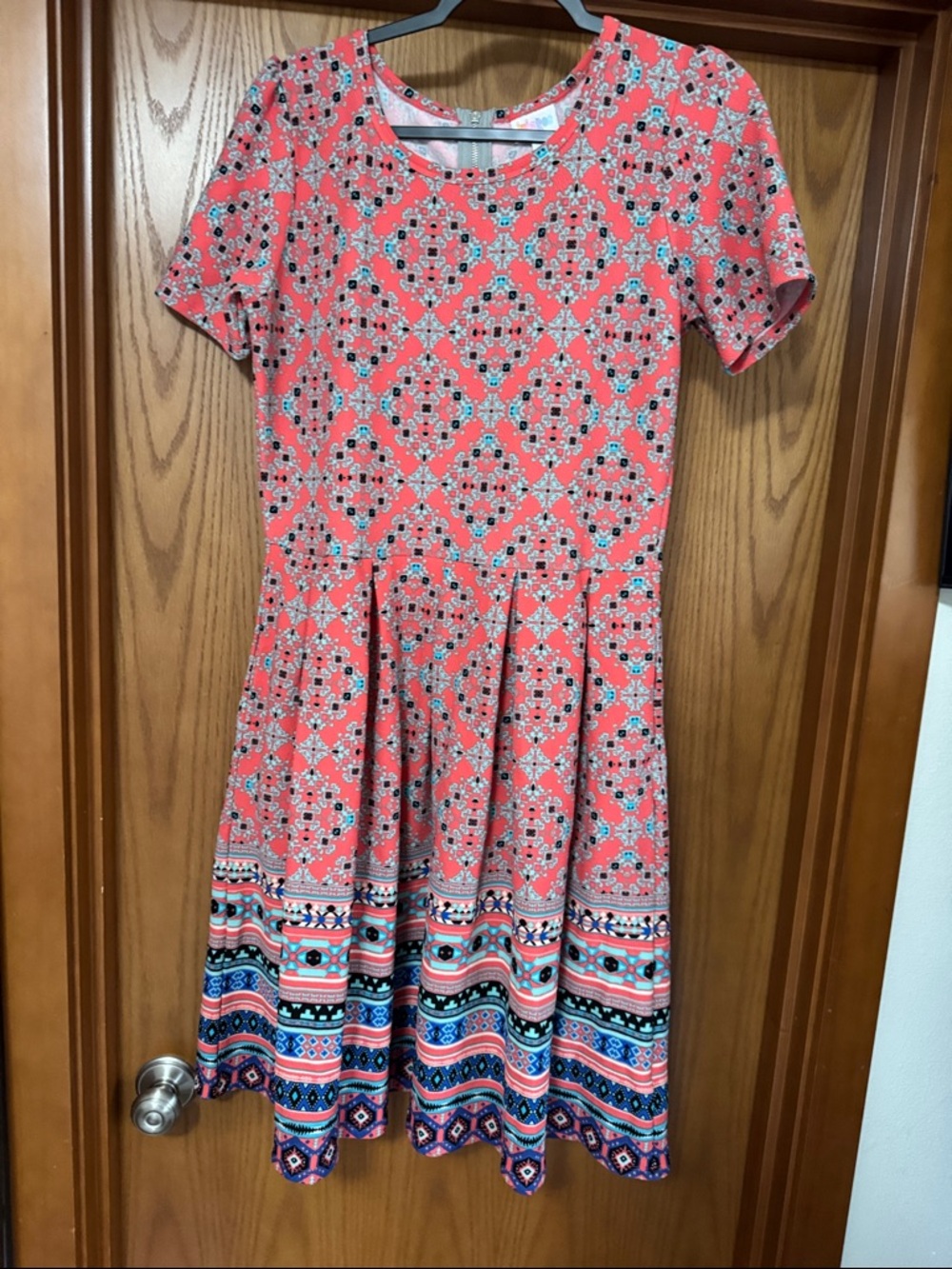 LuLaRoe Coral and Aqua Printed Dress